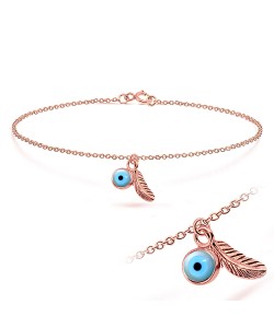 Feather with Eye Shaped Anklet ANK-208n-RO-GP